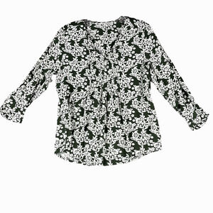 Fun2Fun Pleated Detail Blouse Size Small Green White Floral Top Boho